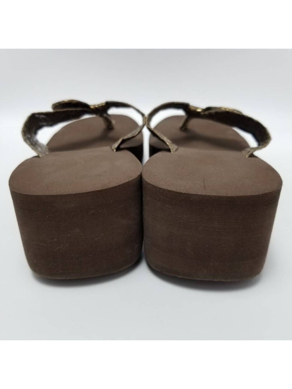 Womens Metallics Brown Thong Mid Wedge Sandals Slip On Size 8 - Picture 5 of 12